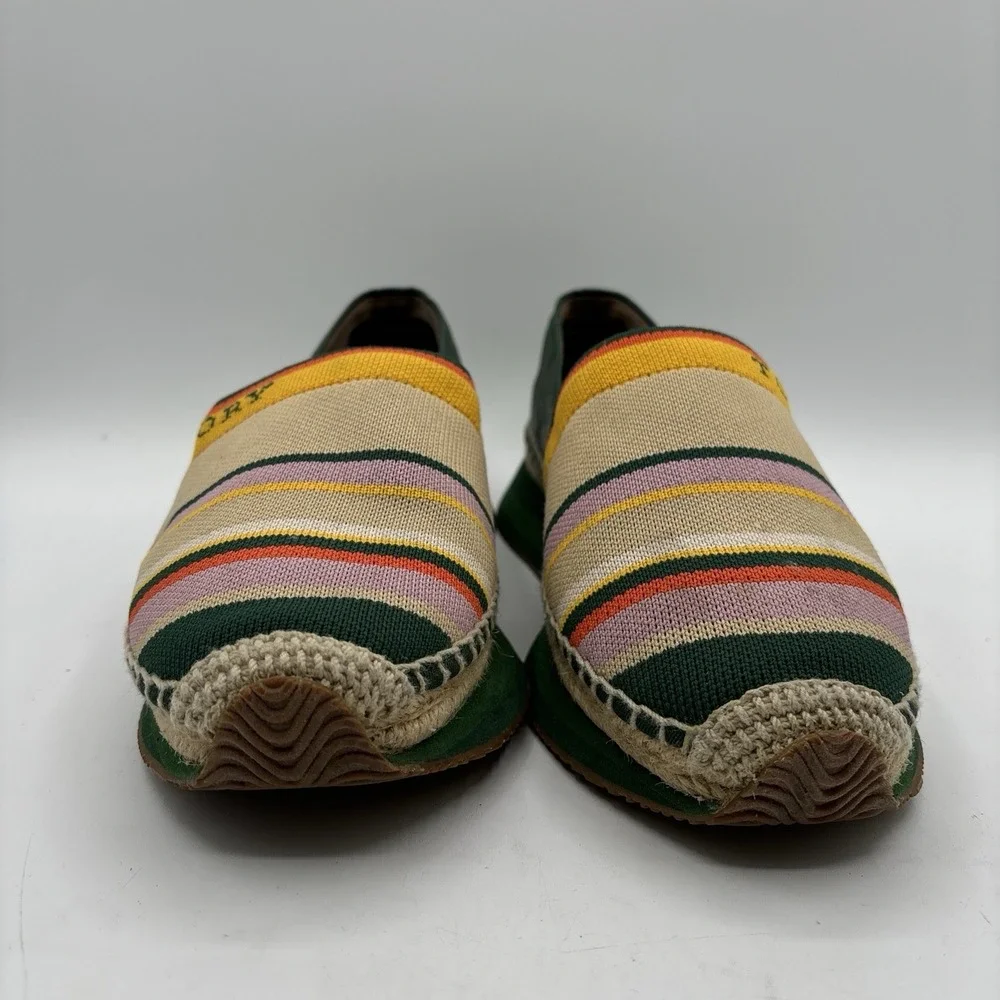 Tory‎ Burch Daisy Espadrille Slip On Sneakers Women's 10 M Knit Striped Green